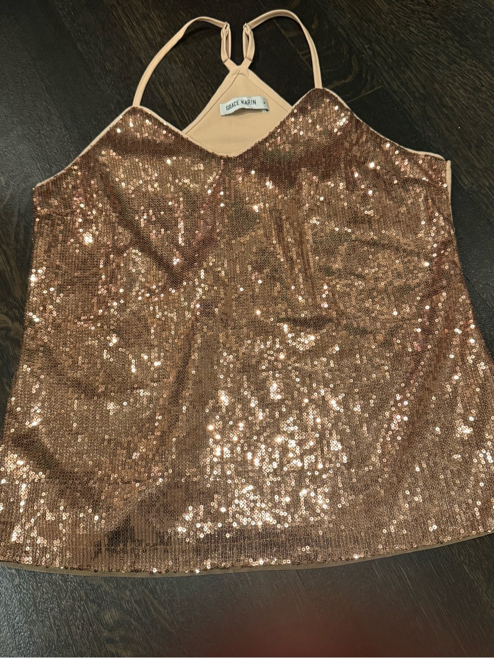 Grace Karin Rose Gold Sequin Spaghetti-Strap Camisole